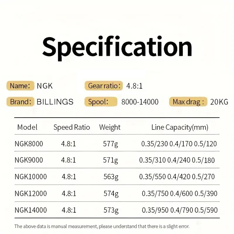 Carrete giratorio BILLINGS serie NGK, rodamiento de acero inoxidable, carrete potente de arrastre máximo de 44LB, relación de engranaje 4,8:1, para agua dulce y salada - imagen 5