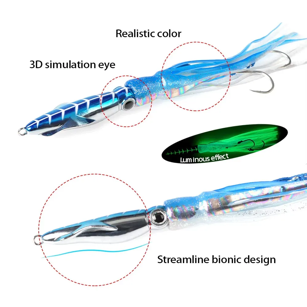 Señuelo de alta calidad con cabeza de Metal, falda de pulpo, señuelo de Pesca Jigging, 100g, 250g, cebo artificial, señuelo de Pesca, cebo duro con ganchos - imagen 4