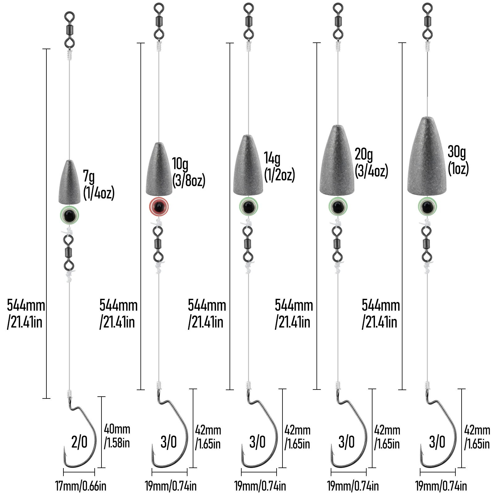 Anzuelo de pesca de agua dulce, aparejo de línea líder con anzuelo giratorio, anzuelo de lubina EWG, bala de peso, 5 piezas - imagen 4