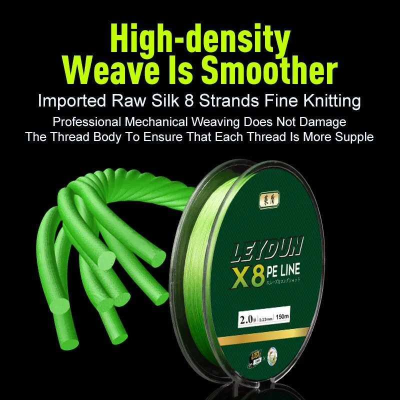 Leydun-Hilo de pescar de 8 hebras, hilo trenzado PE de 150m, multifilamento liso japonés, alambre de pesca con mosca de carpa, tejido fuerte 8X - imagen 3