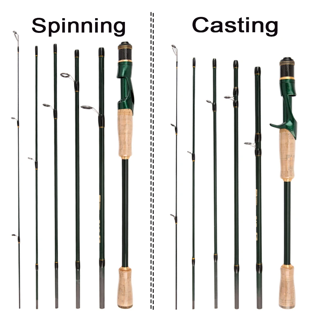 Caña de pescar ultraligera de viaje de carbono, 6 secciones, 2,1 M, 2,4 M, potencia ML, 39-45cm, longitud cerrada, cañas de fundición giratorias para pesca con señuelo - imagen 2