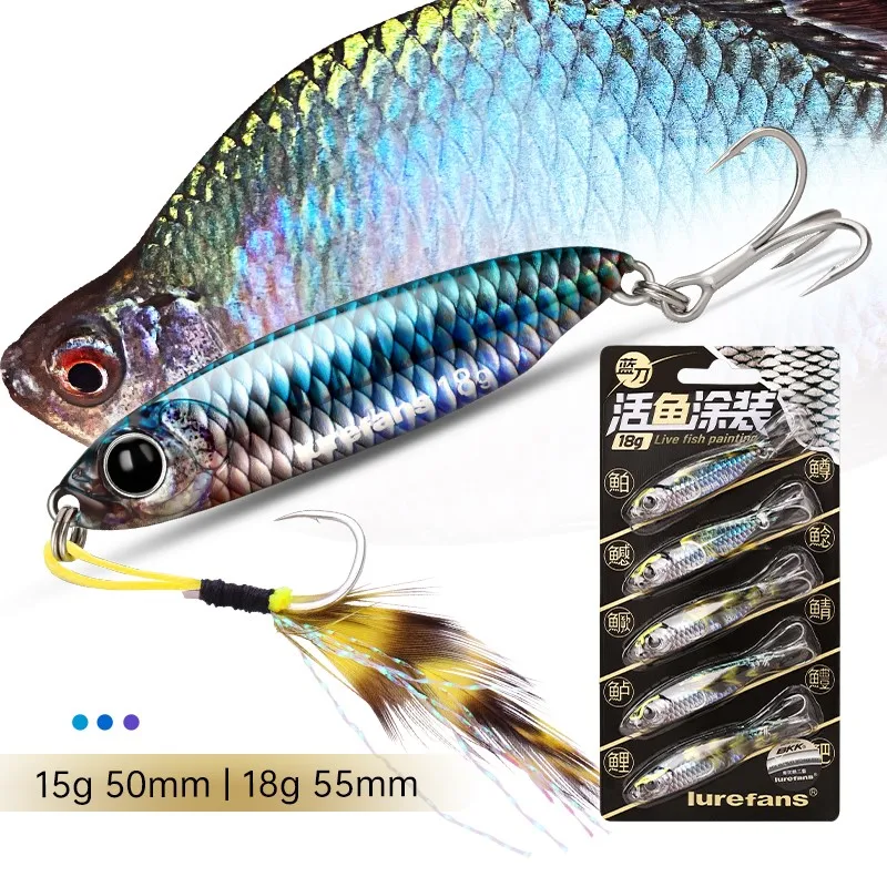 Lurefans LamDou 5 unids/pack capa de natación completa VIB señuelo que se hunde 7-18g plantilla de Metal señuelos señuelo de agua salada tiro largo para Lucio - imagen 5