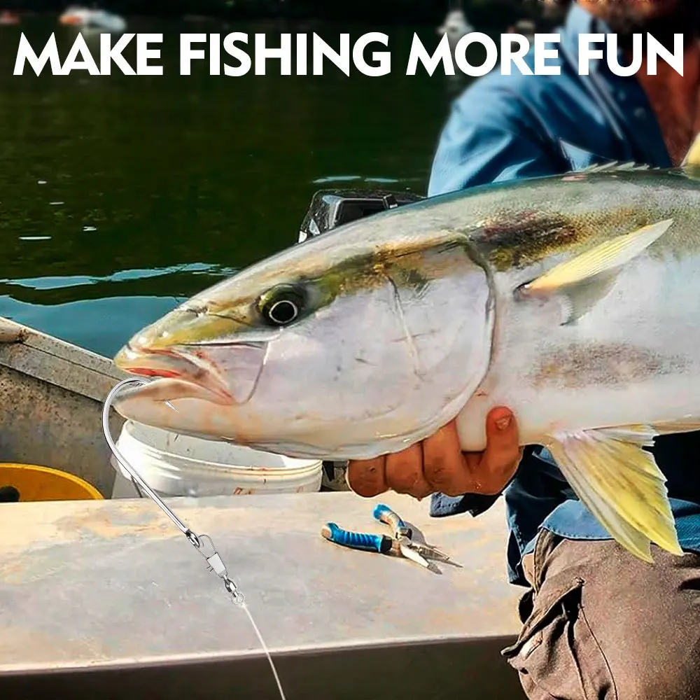 20 unids/caja anzuelo de pesca gancho de caballito de mar gancho grande con anillo gancho de mango largo gancho de mango recto con anzuelo de pesca de mar con púas - imagen 3