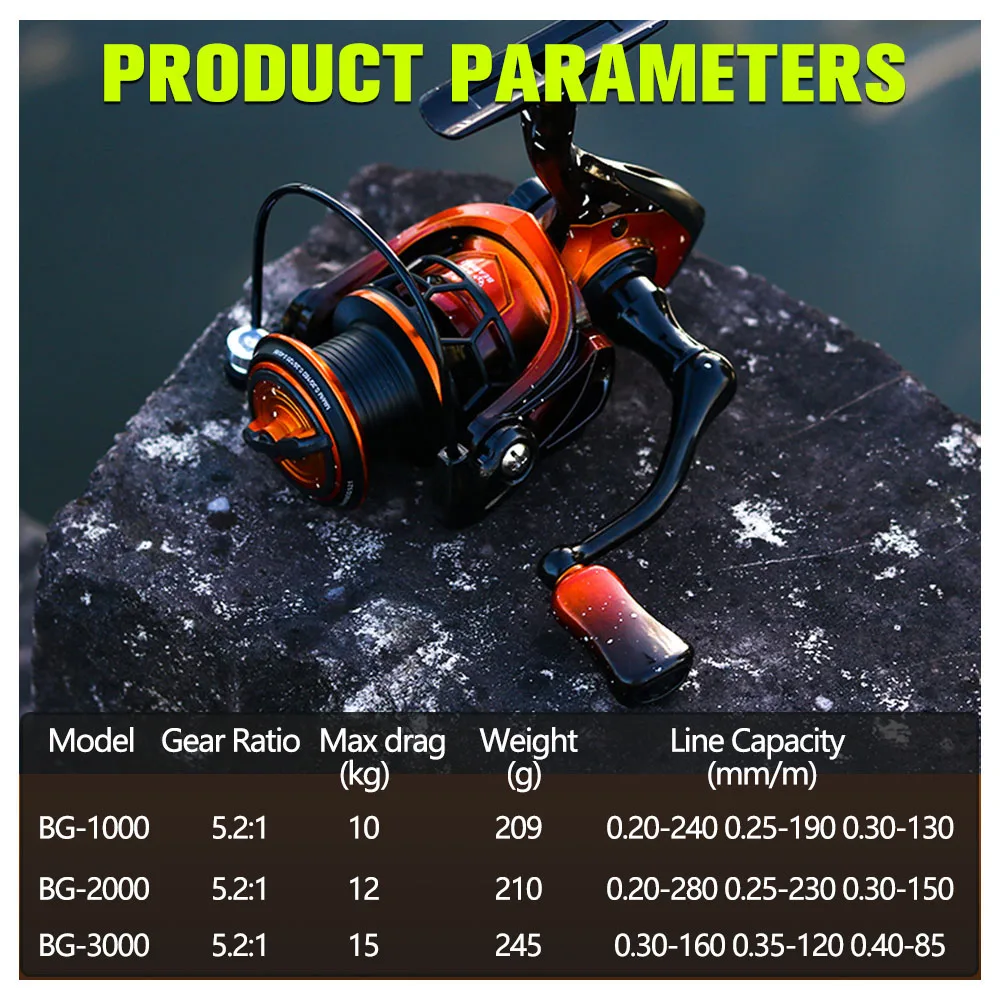 Carrete giratorio BAKAWA, carretes de pesca serie 1000 2000 3000, línea de Metal 5,2: 1, equipo de pesca, accesorios de pesca - imagen 2