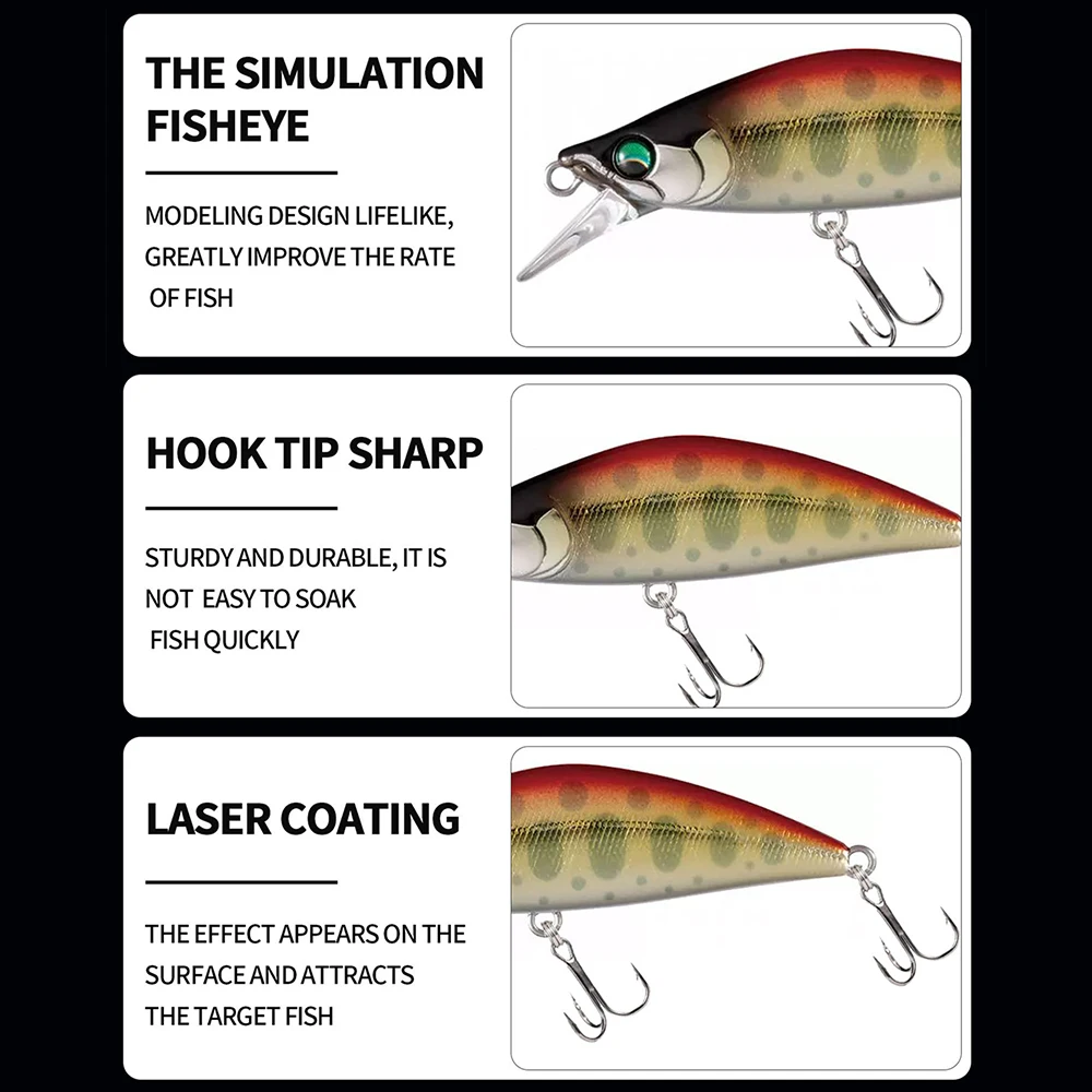 Señuelo de pesca de 5cm y 5,2g, Micro pececillo Wobbler, tiro largo, cebo duro Artificial que se hunde, Jerkbait, cebo de corriente pequeño para trucha, lubina y Lucio - imagen 5