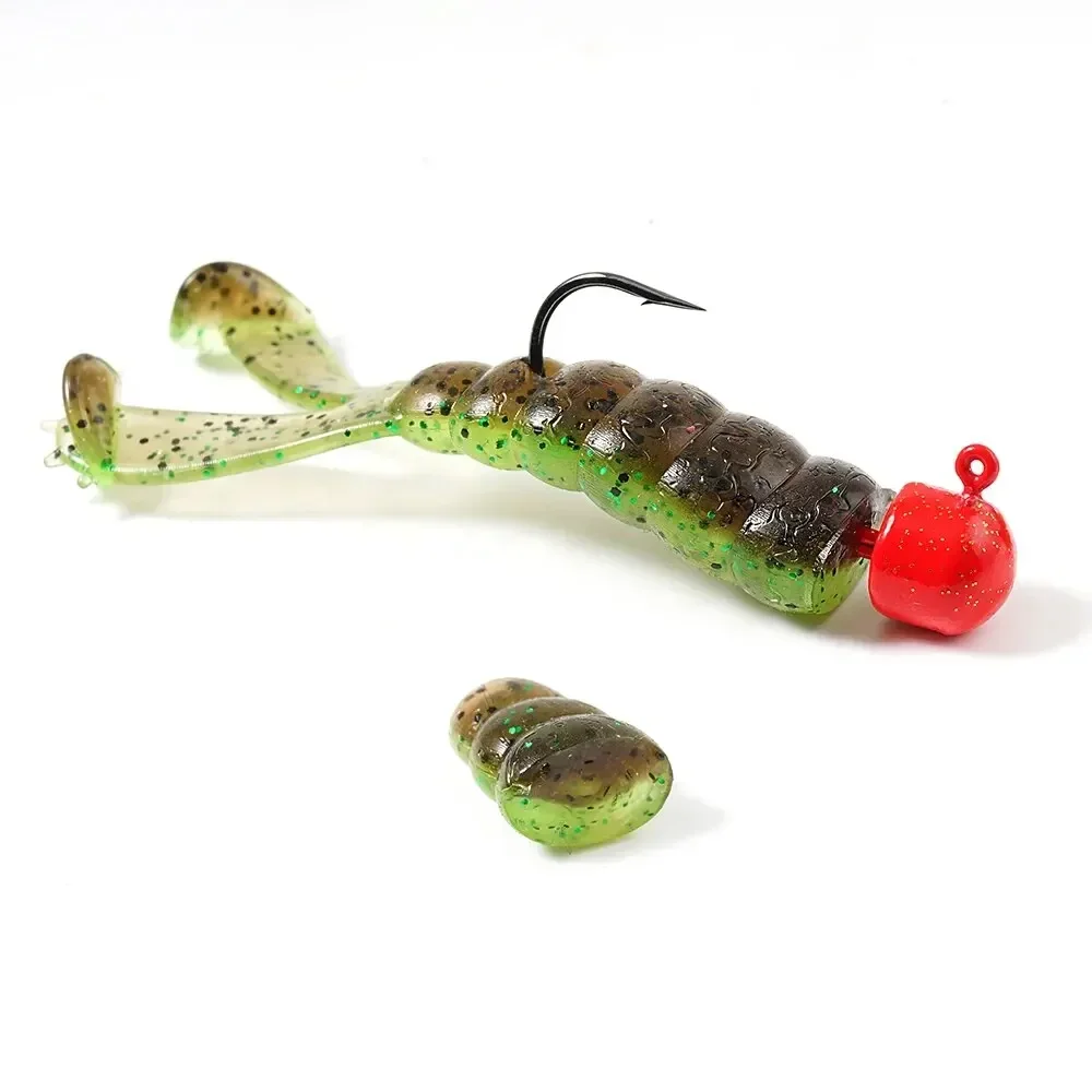 MUKUN 6 uds 7cm 3g TPE dos colas en T cebo suave señuelo de pesca 6 uds cebo de gusano Artificial Wobblers Swim Ned Rig - imagen 5
