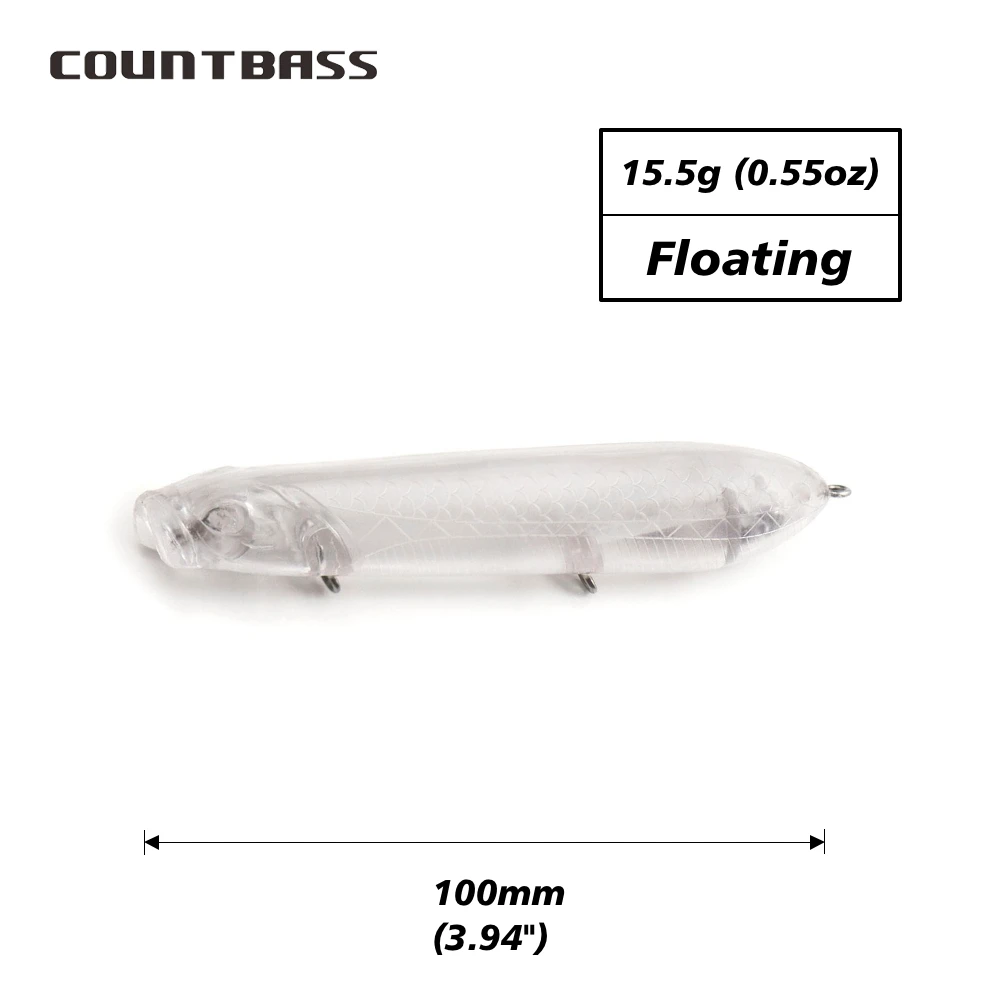 Countbass-Señuelos duros en blanco, 10 Uds., 100mm/3,95 ", 15,5g/0,55oz, Topwater flotante, Popper, cebo de pesca sin pintar, Wobblers - imagen 2
