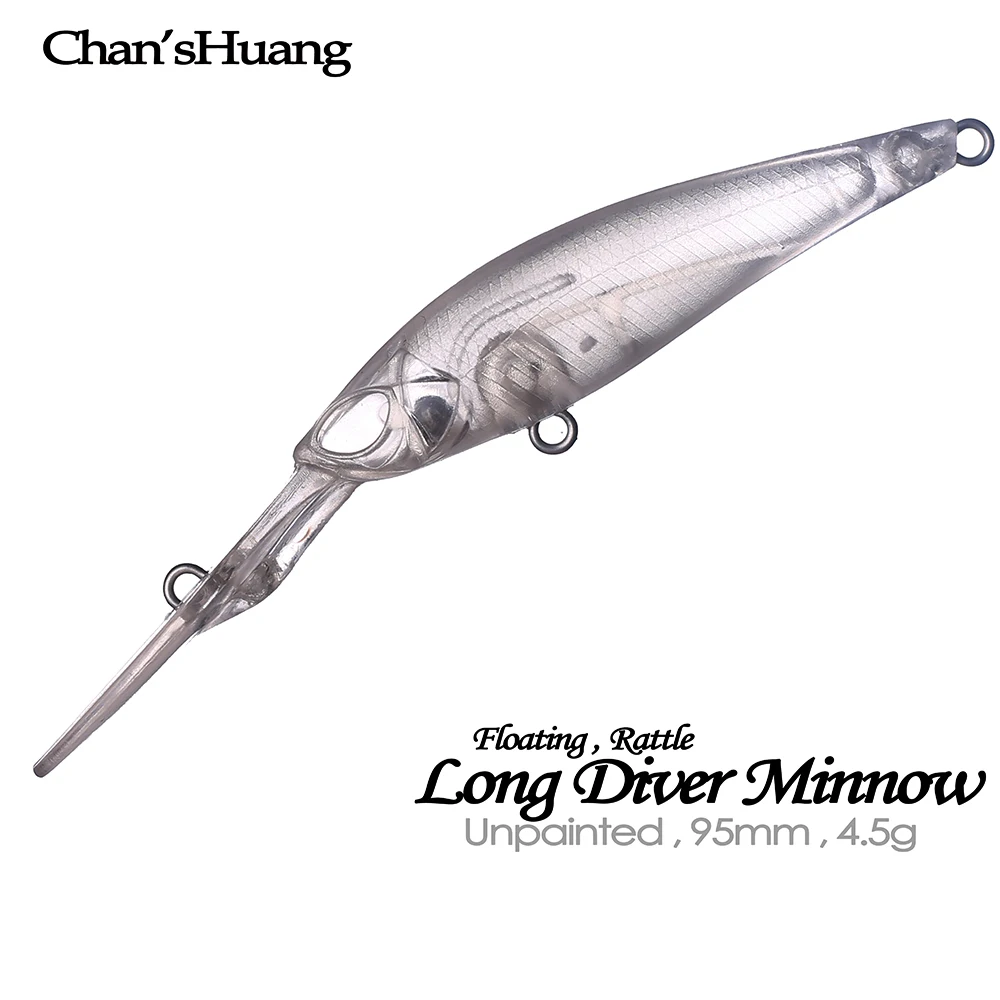 Chan'sHuang-señuelo de pesca Artificial, cebo en blanco sin pintar de 20 piezas, 9,5 cm, 4,5g, sonajero flotante, buzo largo, Minnow, hecho a mano