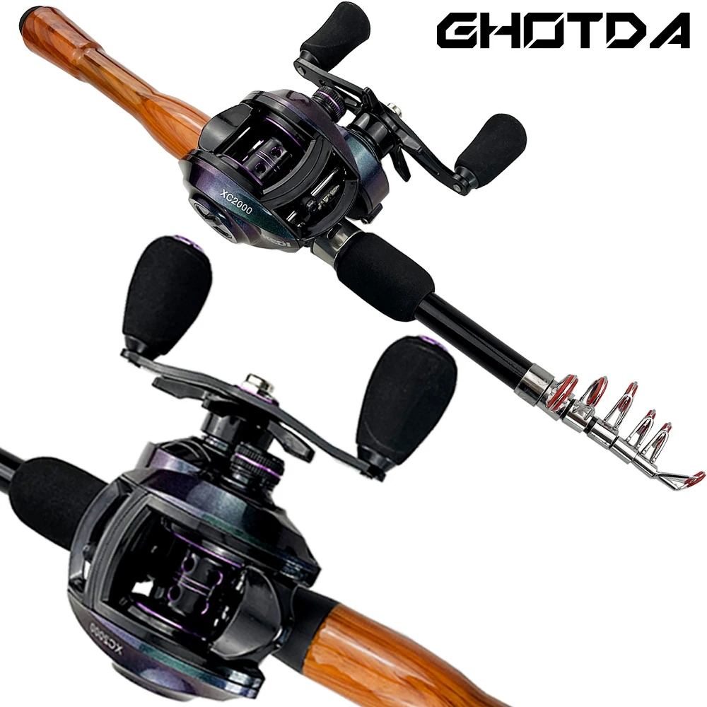 Ghotda-Juego de cañas de pescar de carpa telescópicas de carbono de 1,3-1,8 m y carrete de Baitcasting de relación de engranaje de alta velocidad 8,1: 1 para pesca en el mar - imagen 4