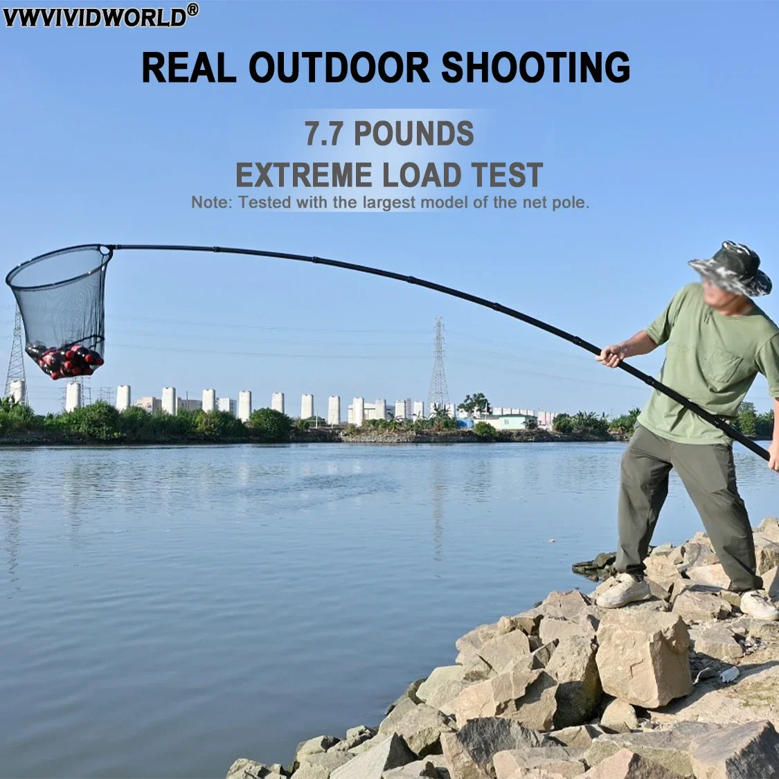 VWVIVIDWORLD, Red de aterrizaje plegable portátil de fibra de carbono, ultraligera, ultra duradera, extendida de 1,8 m-3,45 m, Red de captura - imagen 5