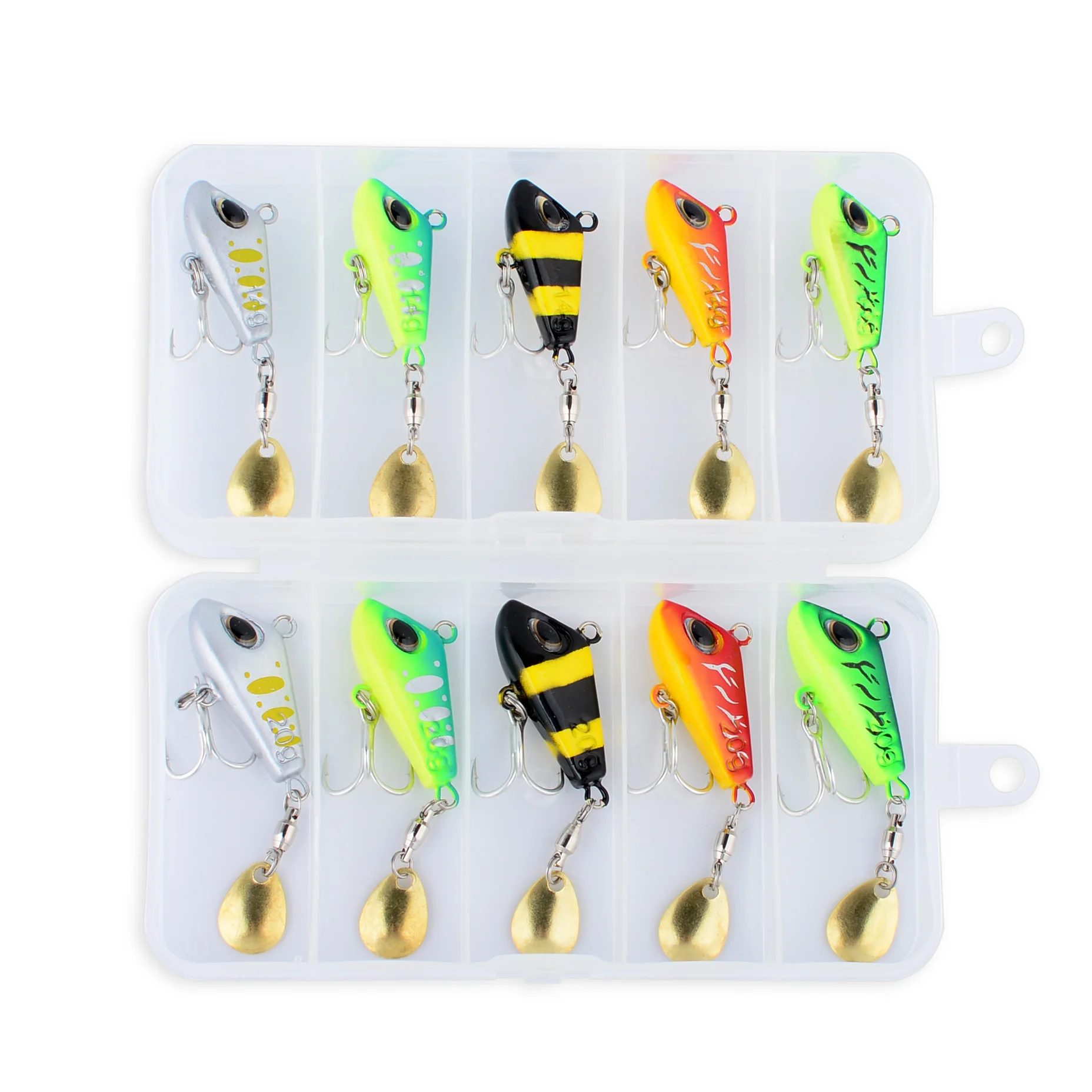5 unids/caja cebo giratorio VIB cuchara plantilla de Metal pesca vibración aparejos hoja pesca giratoria señuelo equipo Spinnerbait