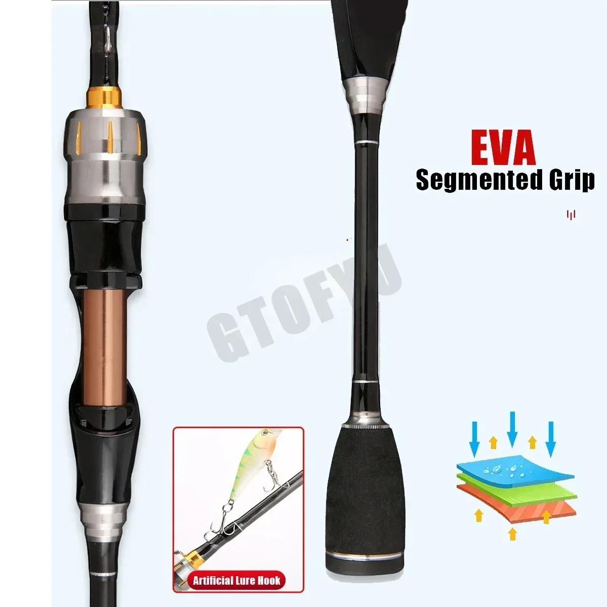 Caña de pescar de 2 secciones, señuelo de 1,68 m, 1,8 m, caña de pescar giratoria L Power, caña de pescar de alto carbono, peso del señuelo 5-15g, caña de Baitcasting - imagen 5