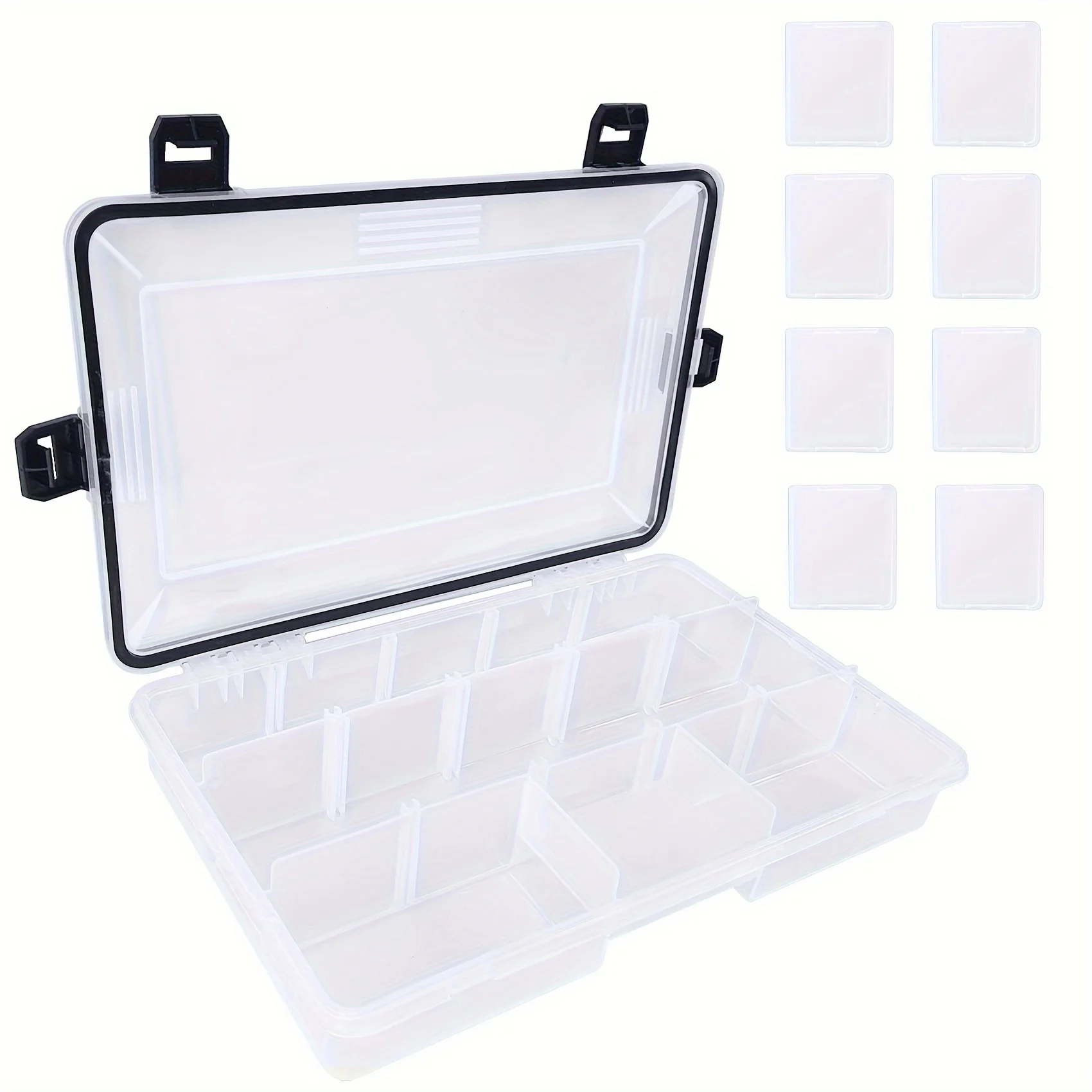 Aventik 2 uds cajas de aparejos de pesca impermeables ganchos señuelos almacenamiento Trags caja organizadora divisores ajustables transparentes - imagen 3