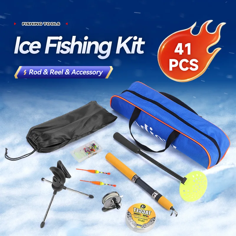 Set de pesca en hielo con cucharas metálicas y carrete - imagen 5