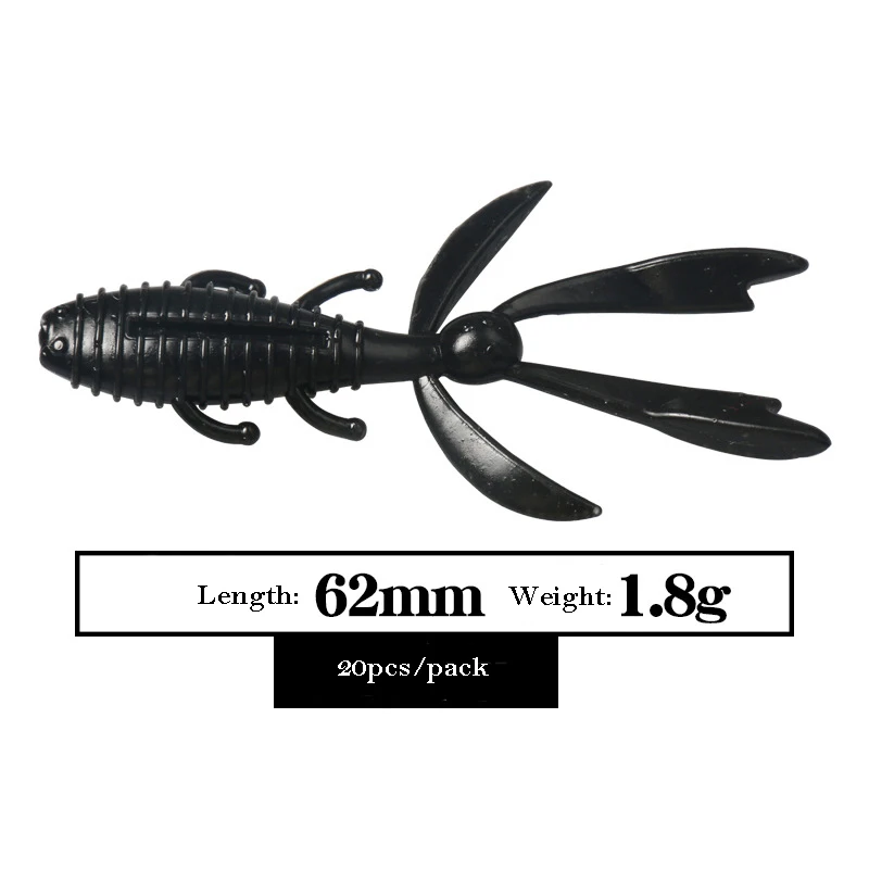 Señuelo suave para pescar, cebos artificiales de goma para camarones de agua salada con brillo de 62mm y 1,8g, 20 unids/lote por paquete - imagen 4