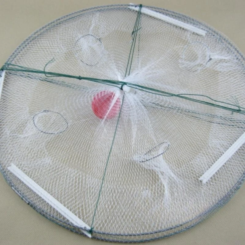 1 Uds. Trampa de red plegable para pesca de camarones, peces, cangrejos, 4 agujeros, cangrejos, langosta, rejilla fundida, jaula de inmersión 33*12cm - imagen 3