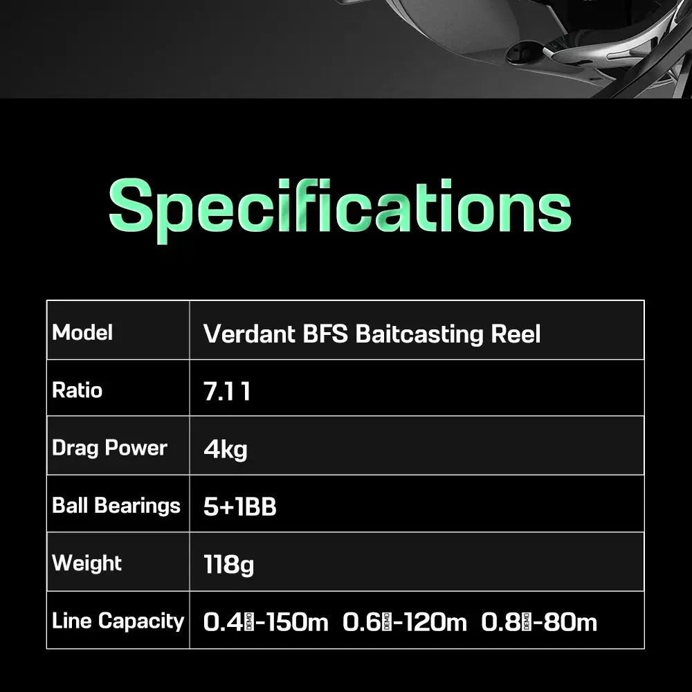 Histar Verdant BFS ultraligero 118G cuerpo de fibra de carbono duradero 7,2: 1 alta relación 4KG potencia de arrastre carrete de pesca Baitcasting - imagen 3