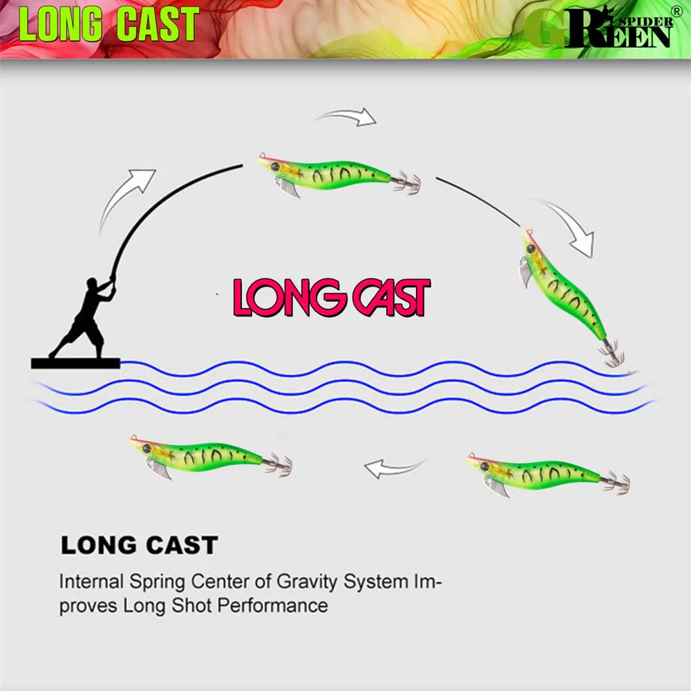 GREENSPIDER cebo de calamar 90mm 13,5g plantilla de calamar luminosa cebo Artificial para Webfoot pulpo EGI sepia Señuelos de pesca de mar - imagen 4