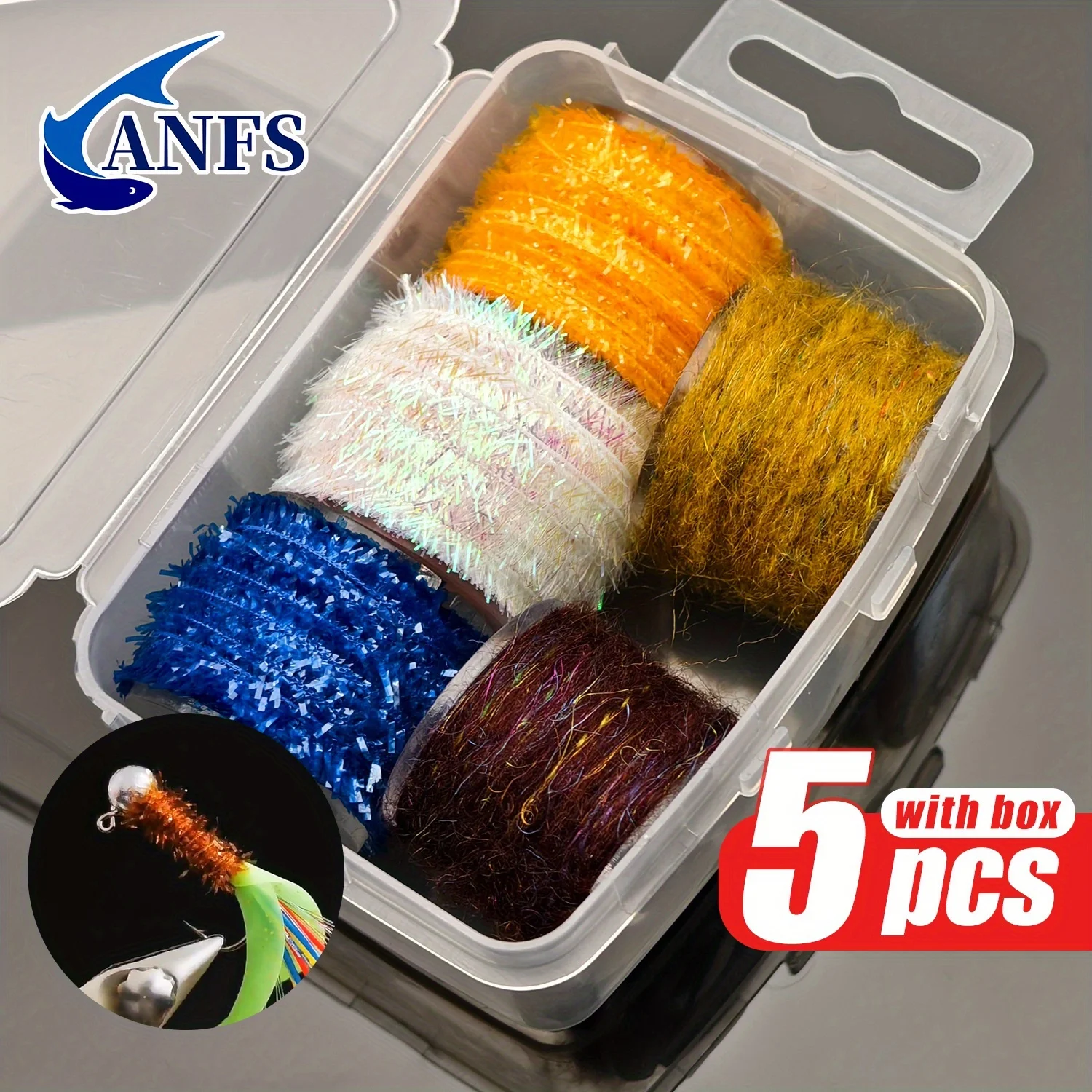 ANFS 5 piezas de materiales para atar moscas con caja, hilo para moscas DIY universal para ninfas, mayfly, serpentina, moscas de plantilla