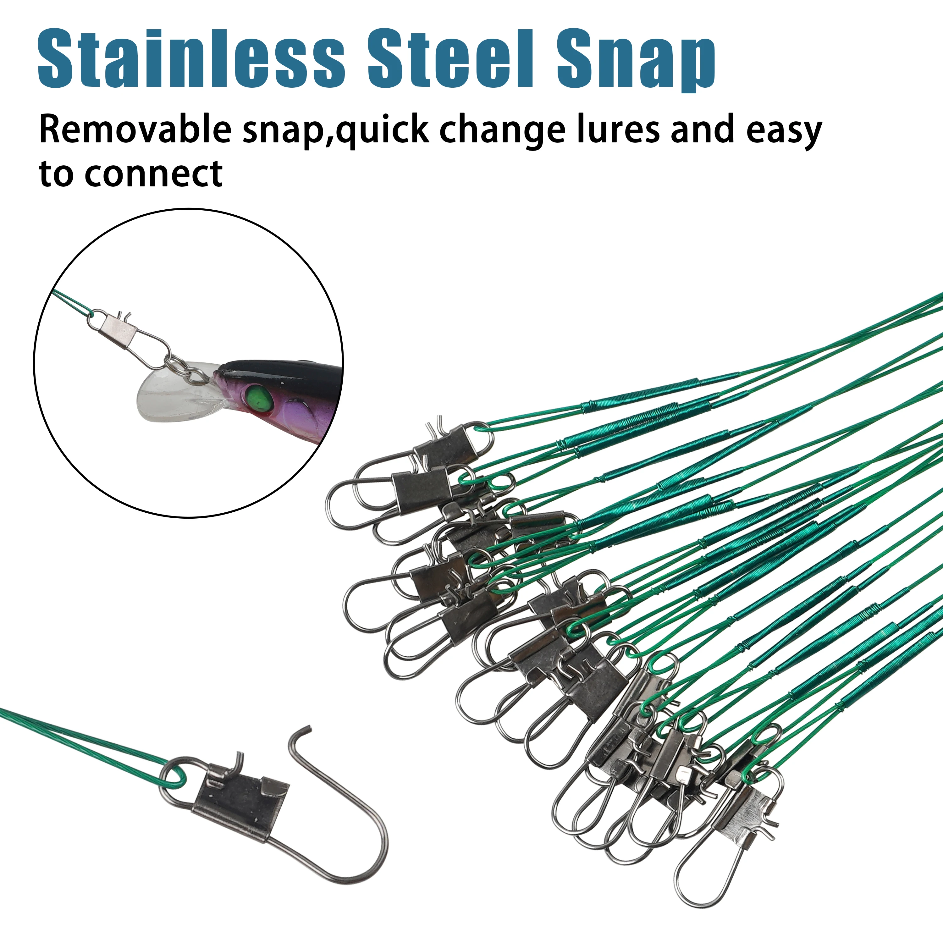 Línea líder de pesca de 60 uds., líder de alambre de acero inoxidable, líderes de señuelos de pesca para aparejo de bagre, líderes de pesca de 15cm/20cm/25cm - imagen 3