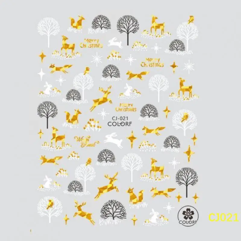 Pegatinas de Navidad para manicura, pegatinas 3D de copos de nieve, letras geométricas, animales, alce, montaña, invierno, 1/2 piezas - imagen 3