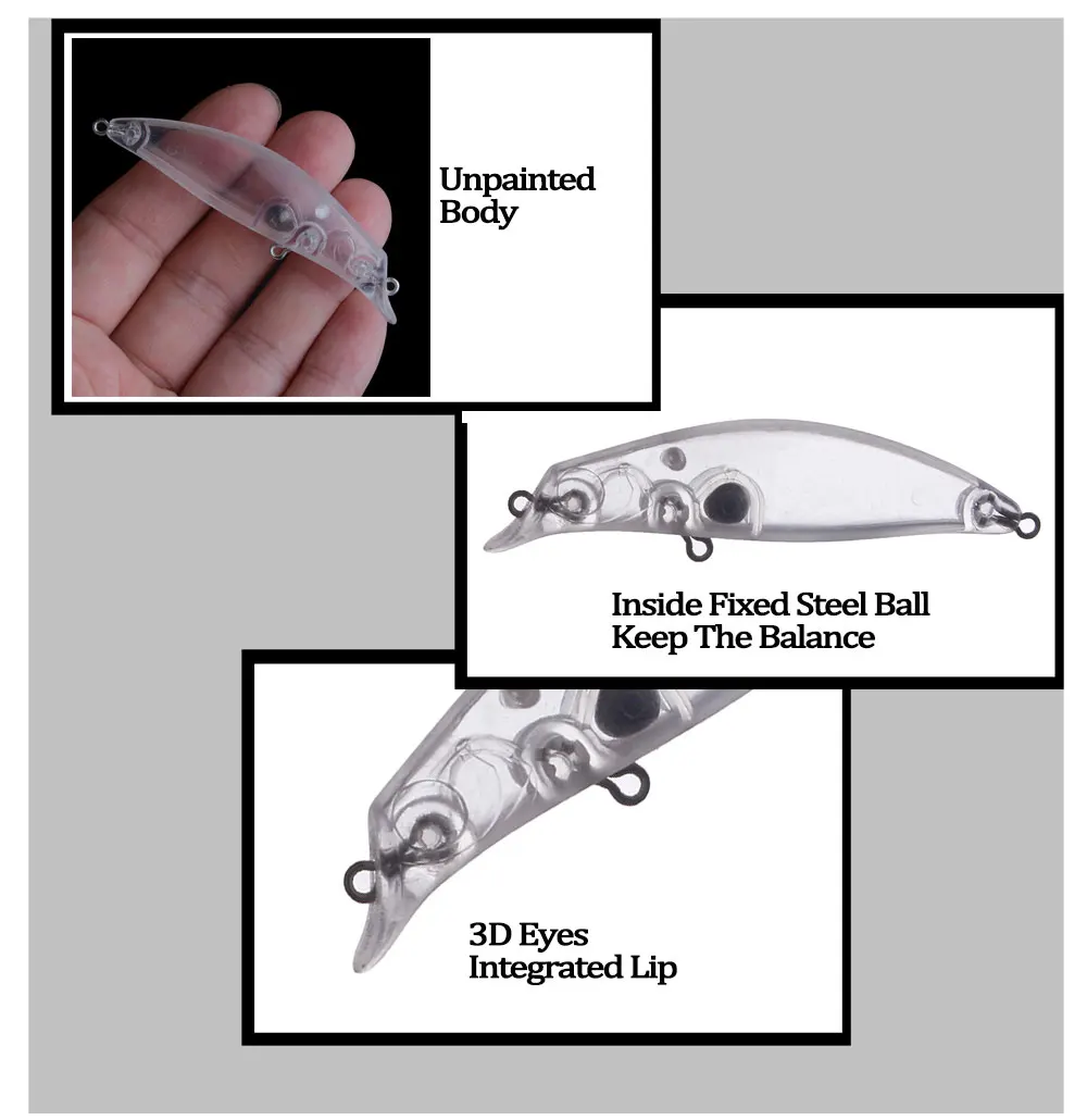 Chan'sHuang 20 piezas cebo en blanco sin pintar 7,5 cm 6,2g largo fundido pececillo flotante poco profundo labio integrado DIY Señuelos de pesca artificiales - imagen 4