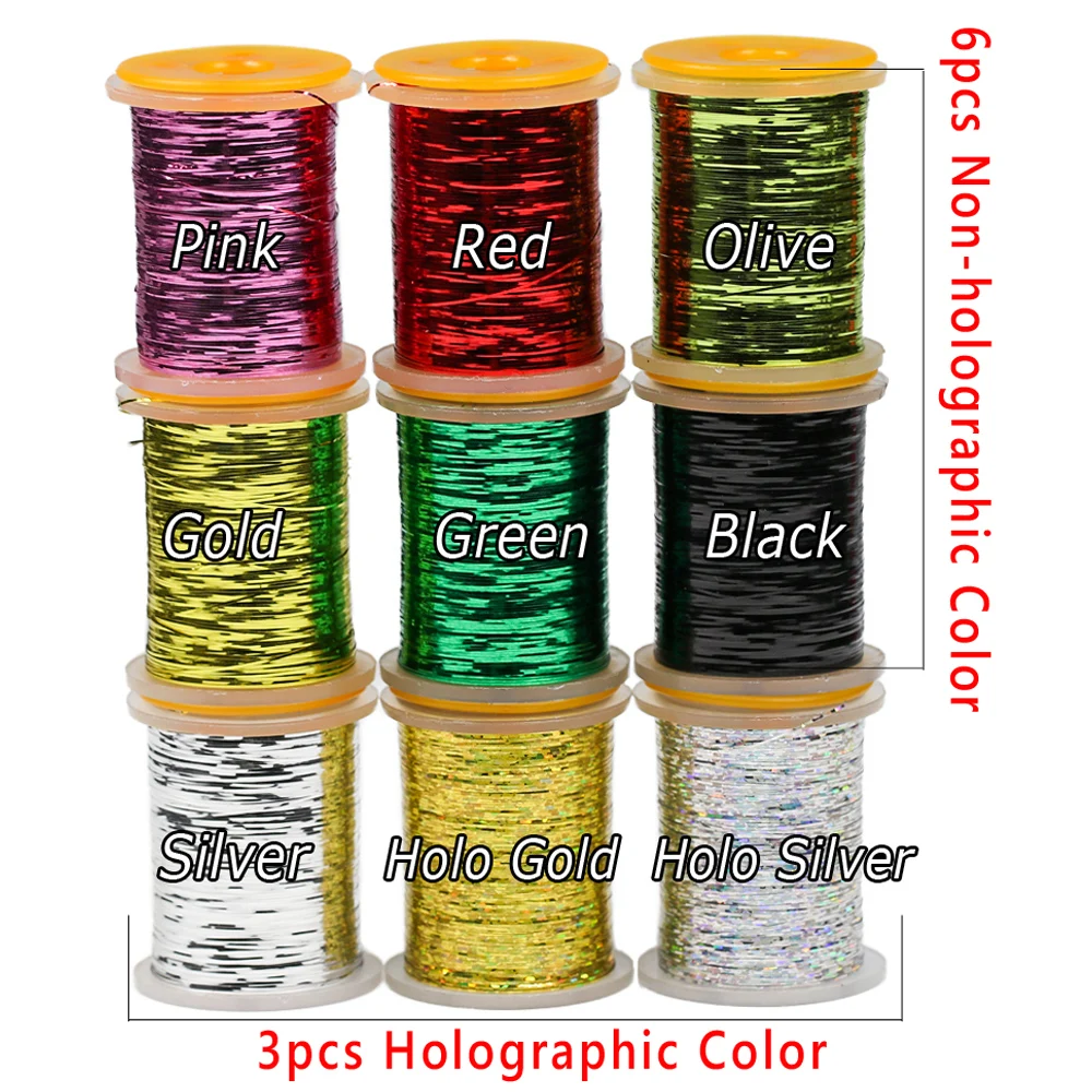Wifreo-tira de Mylar estrecha para atar moscas, oropel de Flash holográfico, cuerpos de Ninfa, ribetes, materiales de serpentina en seco y húmedo, 0,3mm de ancho, 150 yardas - imagen 4