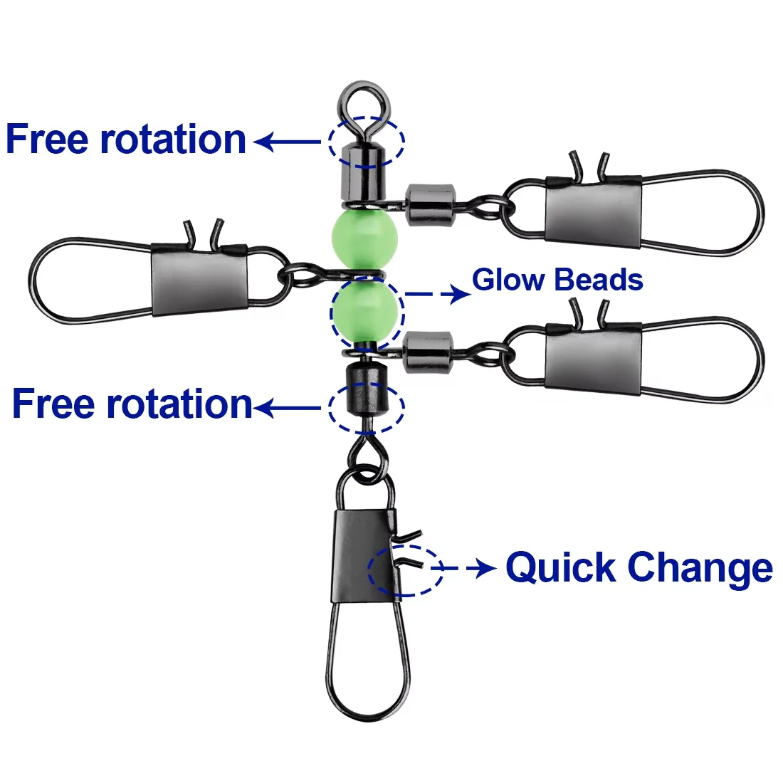 9KM 10 Uds. Giratorios de 3 vías giratorios de calamar en forma de T con cuentas brillantes para pesca en Surf, evitando giros y enredos - imagen 4