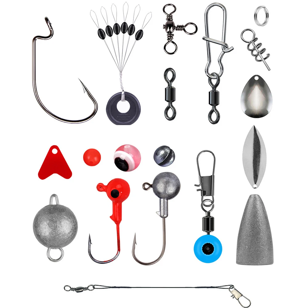 Kit de accesorios portátiles para pesca en roca, juego de aparejos, ganchos de mar, plomos giratorios para agua dulce y salada con caja, 165/141/257 piezas - imagen 3