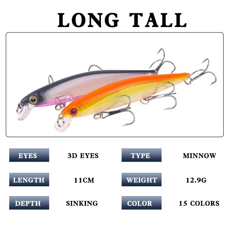 Señuelo de pesca de pececillo Artificial, anzuelos de alta calidad, suspensión de buceo poco profundo, Wobbler, 1 piezas, 13g/11cm - imagen 3