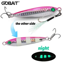 GOBAIT-señuelo de plantilla de Metal, 20g, 30g, 40g, Spinner Swimbait, lápiz que se hunde, aparejos de Pesca, anzuelo de plumas, anzuelos triples, cebo de arrastre fundido