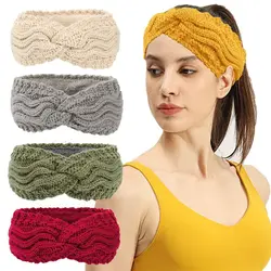 Diadema para mujer, calentador de orejas de invierno, bandas para el cabello, turbante elástico suave, bandas para la cabeza tejidas, accesorios para el cabello de moda
