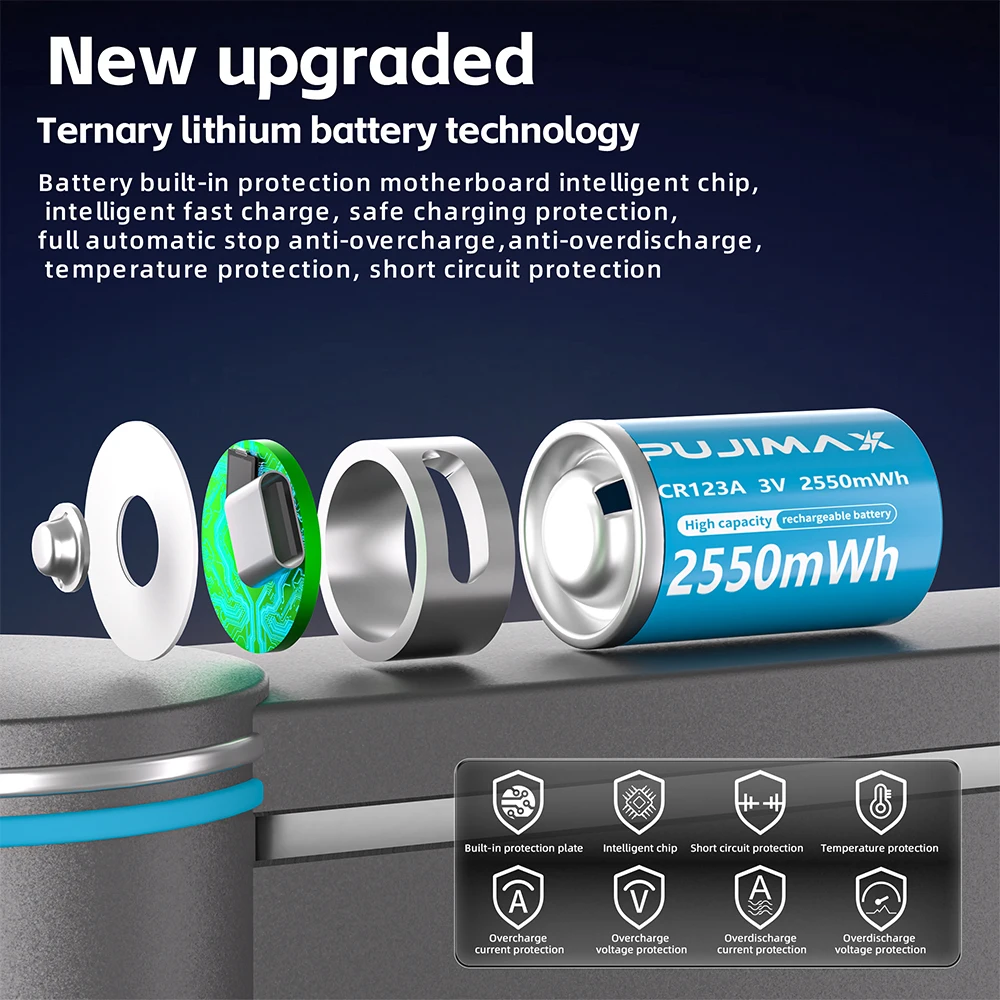 Batería recargable CR123A Tipo-C de litio 3V alta capacidad portátil - imagen 2