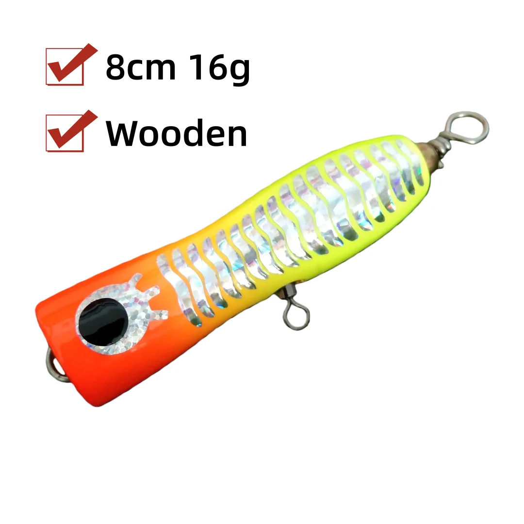 Swolfy 3 uds señuelo Popper 8cm 16g Señuelos de pesca de madera hechos a mano Trolling cebo de pesca Popper de agua salada señuelos duros - imagen 3