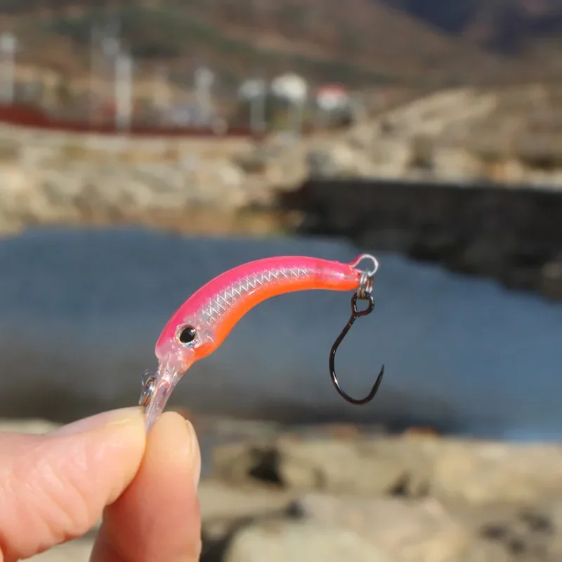 Señuelos de pesca Mini Minnow, 40mm/1,2g, pequeño pez curvo, caña de un solo anzuelo, cebo de trucha de StripeTilapia, 1 Uds. - imagen 5