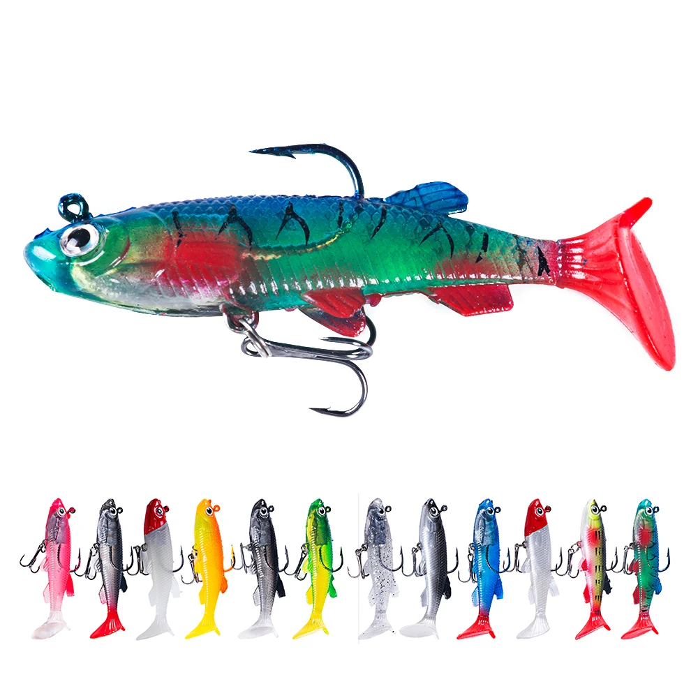 Anzuelos de pesca Jigging Wobblers, cebo suave de silicona, 8cm, 12g, cola en T, Swimbait, cebo de goma Artificial, señuelo de pesca de carpa, Lucio, 1 unidad