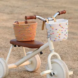 Cesta delantera extraíble bici con asa cuerda – Soporte cañas pesca