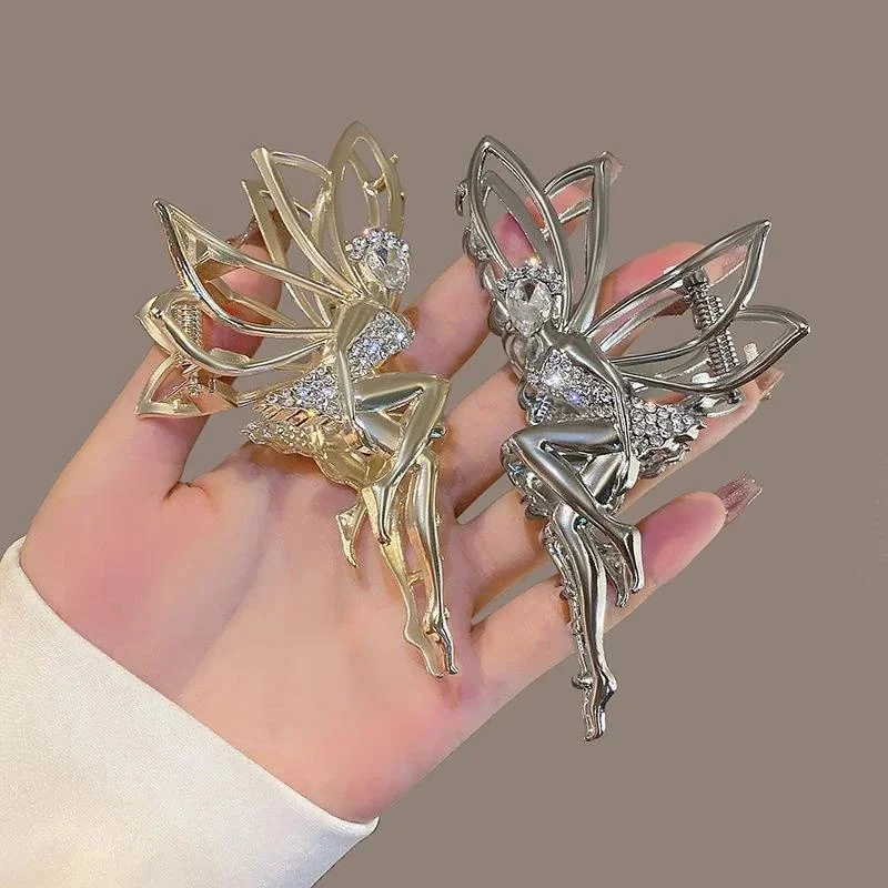 Nuevo brillante Diamante de imitación cristal pequeño Ángel sombreros Clips de garra de Metal chica elegante pinza de cola de caballo accesorios para el cabello de elfo regalo - imagen 4