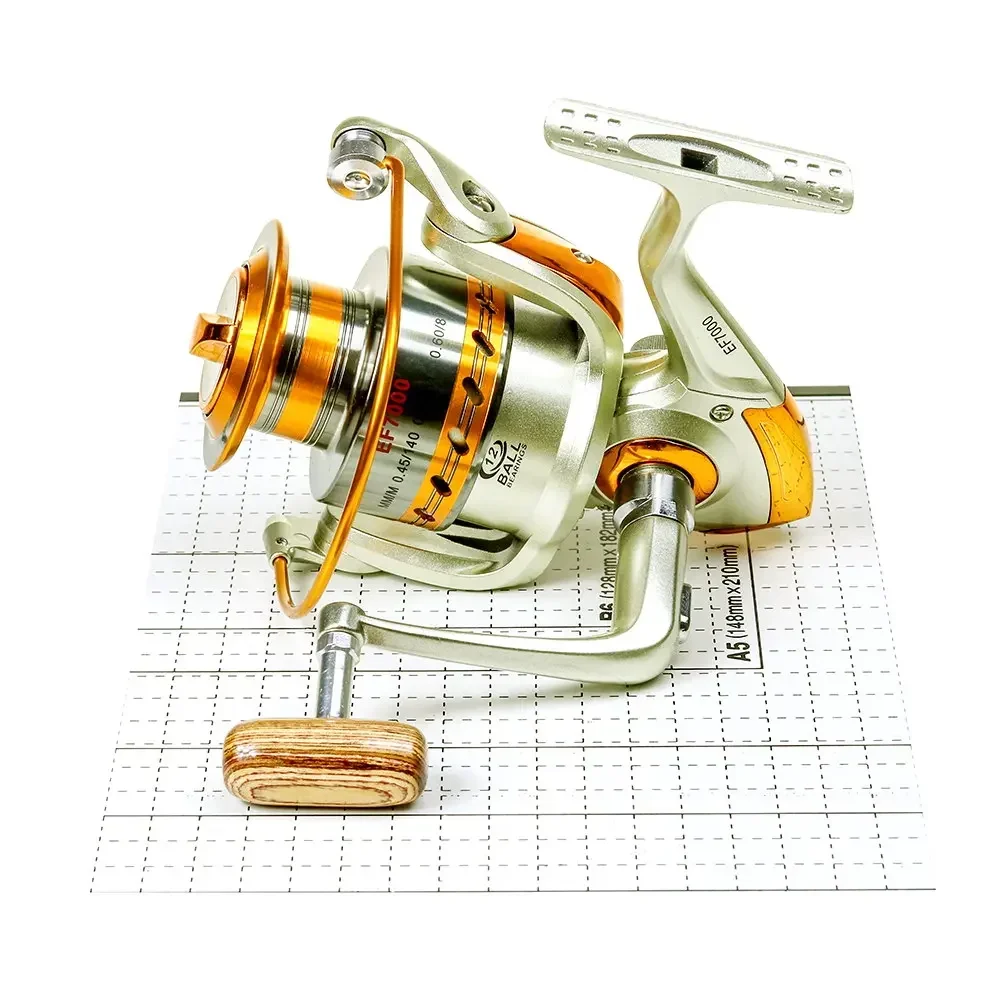 Yumoshi-carrete de pesca de aluminio con mango plegable, carrete giratorio de Metal, 12BB, 5,5: 1, EF1000- 9000 - imagen 2