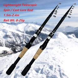 Caña de pescar con señuelo telescópico giratorio de fundición, poste de fibra de carbono de 1,5 M - 2,4 M, mango de madera para trucha, lubina, Jigging, prueba de cebo de 8-25g