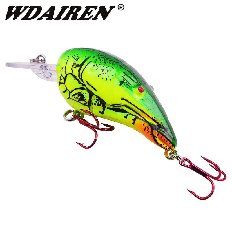 Señuelos de pesca con manivela, pececillo de camarones 3D, 7cm, 11,5g, Wobblers duros flotantes artificiales con 6, 1 ud. #   Aparejos de pesca Carankbait con anzuelo rojo