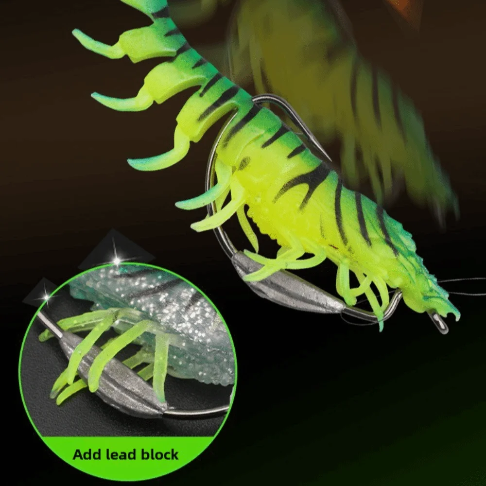 9.5cm Length TPE Shrimp Fishing Lures Artificial Shrimp Design Pre-rigged Hooks Prawn Artificial Bait 10g Weight - imagen 5