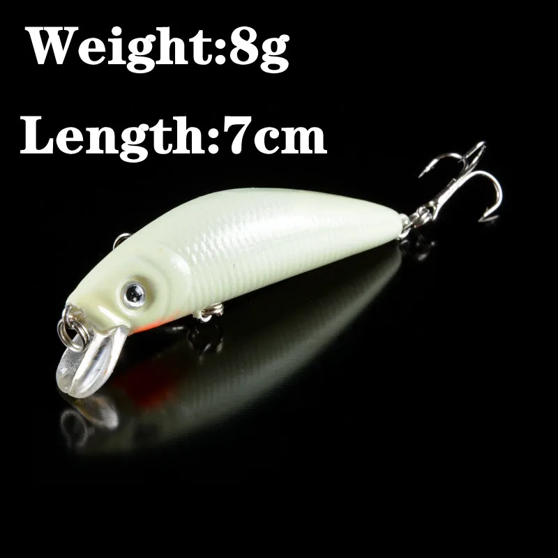 Señuelo duro de pesca nocturna, cebo luminoso 3D de hundimiento lento, 7cm, 8g, Crankbaits de plástico Artificial, lubina, carpa, pececillo, aparejos de pesca, 1 ud. - imagen 2