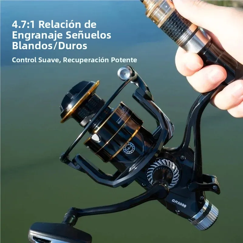 Carrete giratorio Huidiao Bite Runner 3000-7000 4 + 1BB Zero Play 4,7:1/5,2:1 relación de engranaje carrete de pesca de arrastre delantero y trasero para pesca de carpa - imagen 3