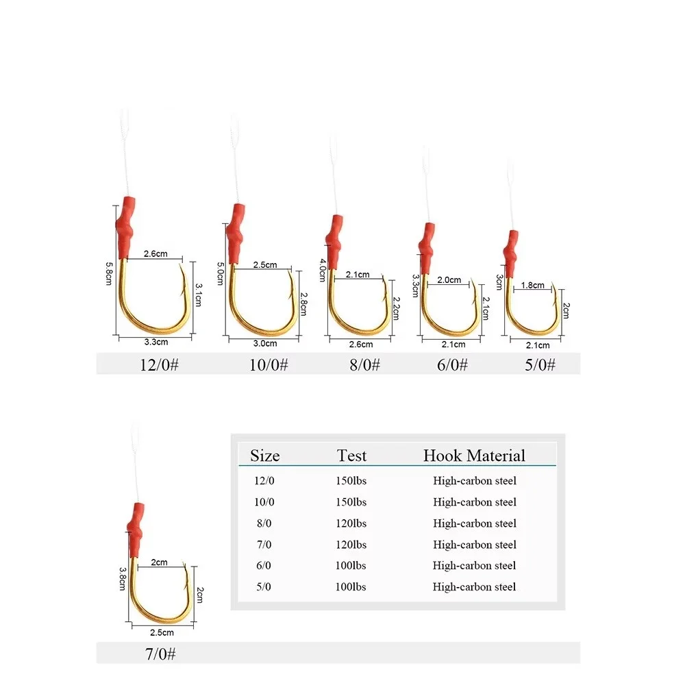 NGB 2 uds anzuelo de pesca de mar de acero rico en carbono ayuda 5/0-12/0 #   Ganchos de asistencia con plantilla de púas con accesorios de cuerda trenzada - imagen 2