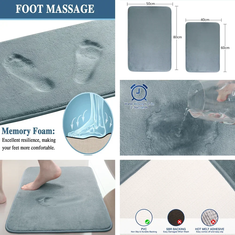 Alfombra de baño de espuma viscoelástica, suave, antideslizante y absorbente, gruesa, para suelo de baño, bañera y ducha - imagen 5