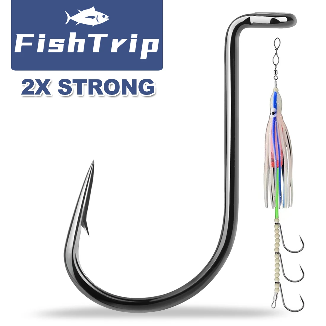FishTrip-anzuelo de pulpo para pesca, gancho de cola de pelo de 90 grados, de acero alto en carbono para agua salada y dulce - imagen 2
