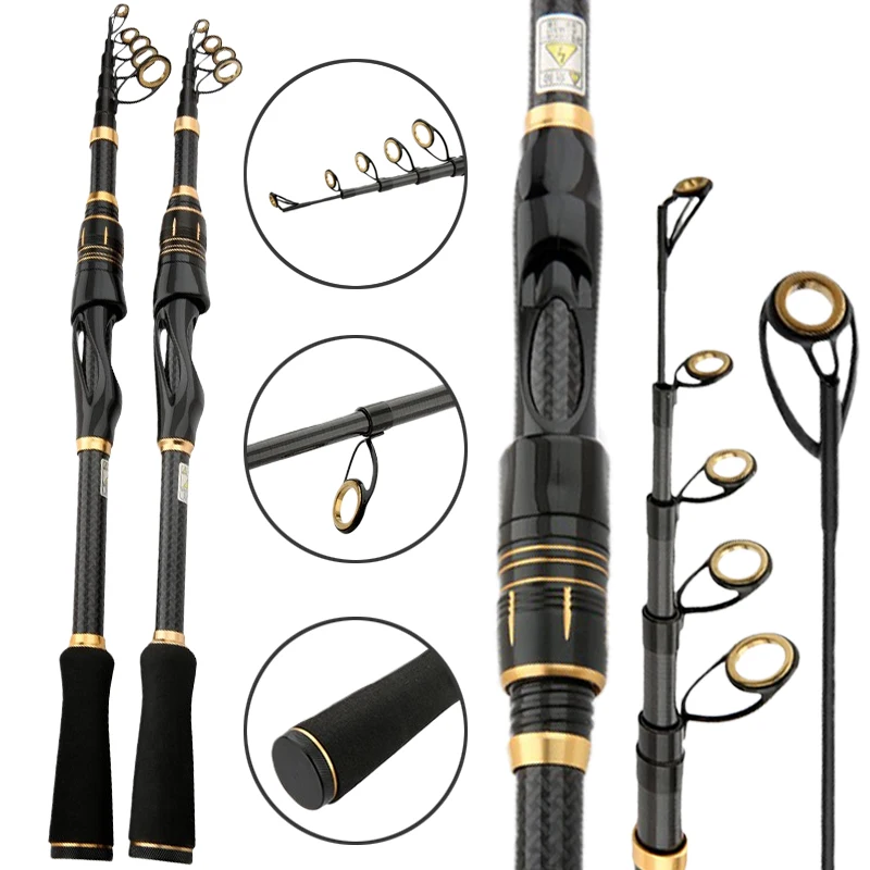 Caña de pescar con señuelo Baitcasting de alto carbono, caña de pescar portátil ultracorta, longitud de tela de 41cm y 42cm, adecuada para todas las aguas