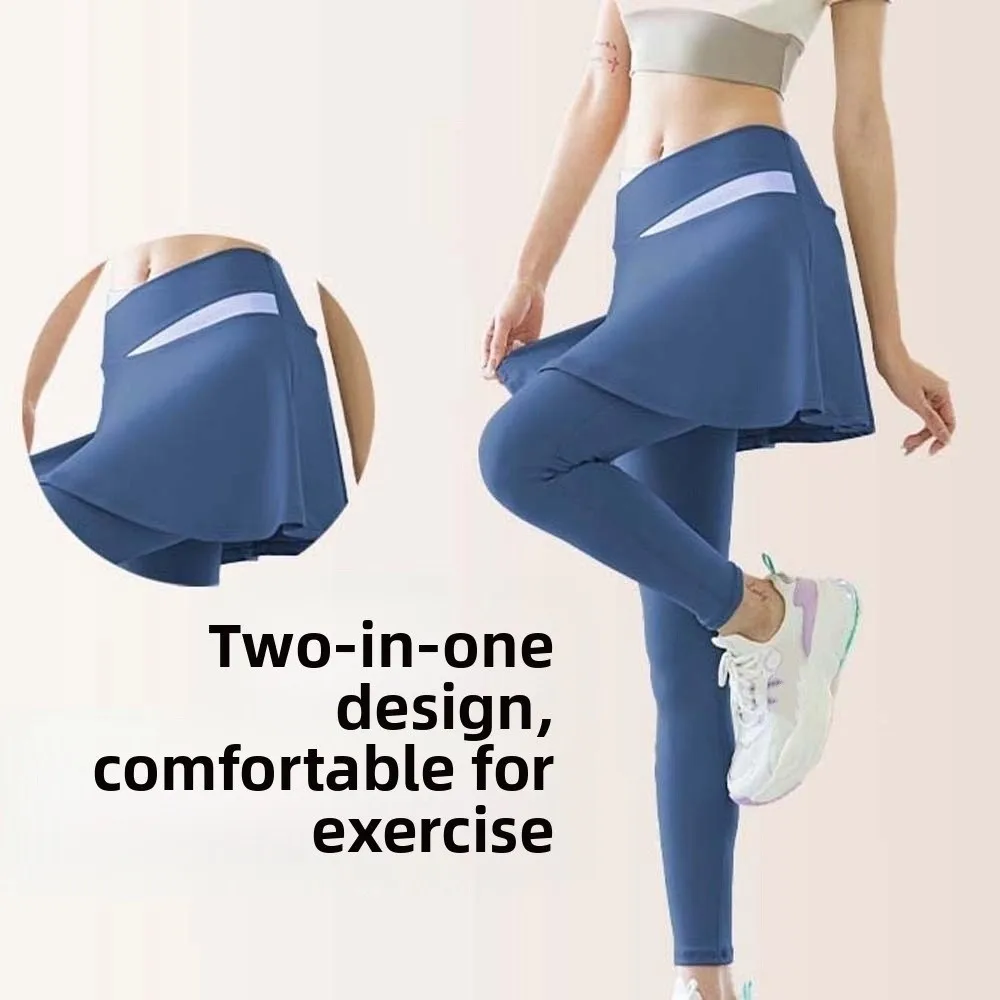 Mallas deportivas combinadas en uno, pantalones elásticos ajustados de Color contrastante, falda gruesa de talla grande, pantalones deportivos de Yoga, Pilates