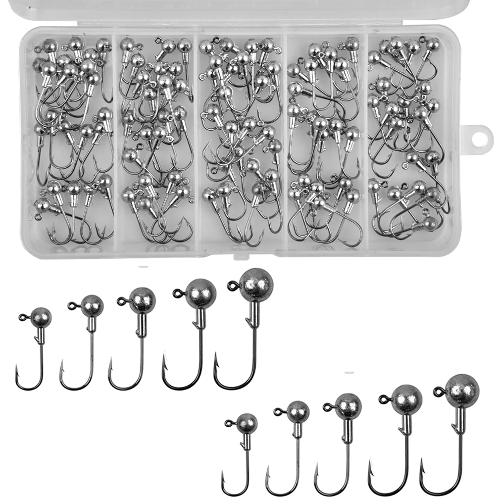 Jig Heads gusano anzuelo de pesca con cabeza de bola redonda, anzuelo para pesca de trucha, lubina, tipo de pez, anzuelos de pesca con cabeza de anzuelo, 1g-10g